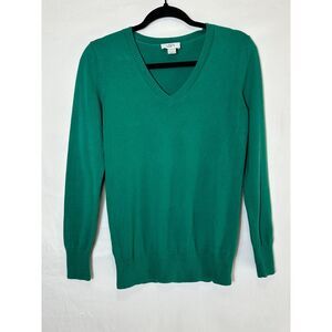 Ann Taylor Loft Women's Green V-Neck Cotton Long Sleeve Sweater Size S